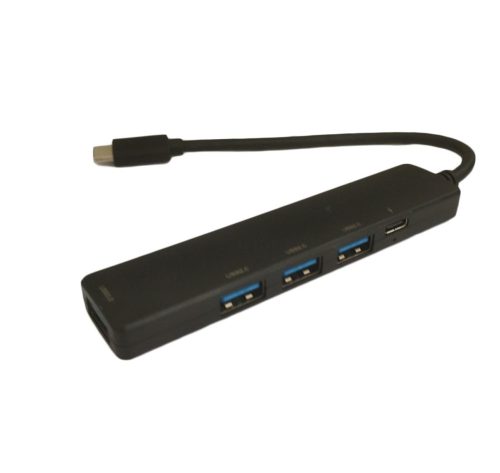 5in1 HUB adapter, Type-C - USB3.0 5Gbps / 3x USB2.0 480 Mbps / Type-C 5V/3A, fekete