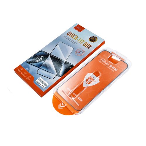 iPhone X / XS előlapi üvegfólia, fekete keret, 0.25mm, 9H, ujjlenyomatolvasó barát, 5D Mletubl Quick-Fit Box