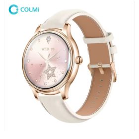   Colmi L28 okosóra szilikon + bőr szíjjal, 1,32" AMOLED kijelző, bluetooth hívás, IP67 vízállóság, rose gold / bézs, fehér