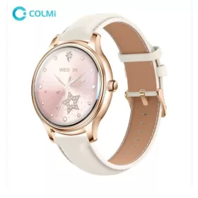   Colmi L28 okosóra szilikon + bőr szíjjal, 1,32" AMOLED kijelző, bluetooth hívás, IP67 vízállóság, rose gold / bézs, fehér