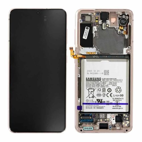 Samsung G991 Galaxy S21 5G gyári LCD+érintőpanel rózsaszín (Pink) kerettel, akkumulátorral