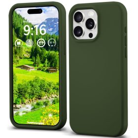   iPhone 14 (6,1") szilikon tok, hátlap tok, velúr belső, sötétzöld, matt, Silicone Case