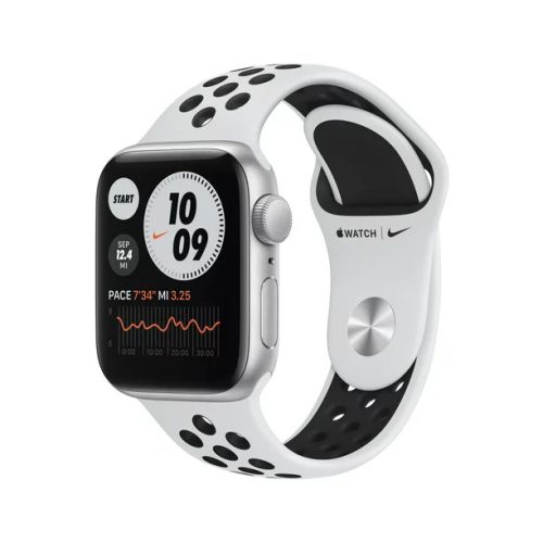 [K.ÁFA] Apple Watch SE 2022 okosóra, 44mm, ezüst alumínium tok / Nike sport szíjjal (Pure platinum/black) (HASZNÁLT)