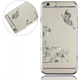   iPhone 6 6S Plus (5,5") ezüst pillangó mintás, köves műanyag tok
