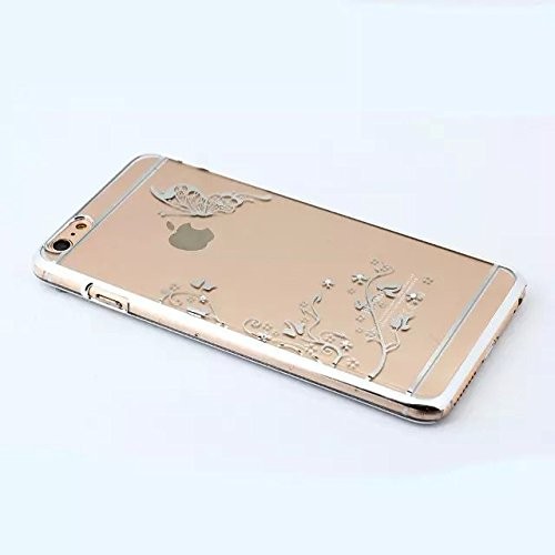 iPhone 6 6S Plus (5,5") ezüst pillangó mintás, köves műanyag tok