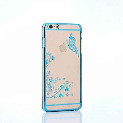iPhone 6 6S Plus (5,5") kék pillangó mintás, köves kemény műanyag tok