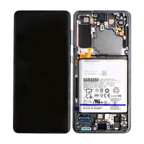 Samsung G991 Galaxy S21 5G gyári LCD+érintőpanel szürke kerettel, akkumulátorral