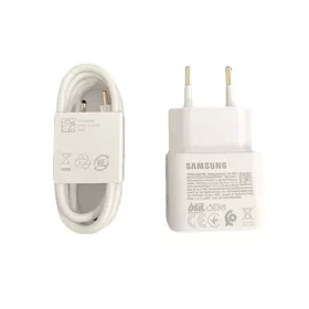   Samsung hálózati Type-C gyors töltőfej + Type-C - Type-C adatkábel, gyári, fehér, 3A / 25W, 1M, EP-T2510 / EP-DN980 (csomagolás nélküli)
