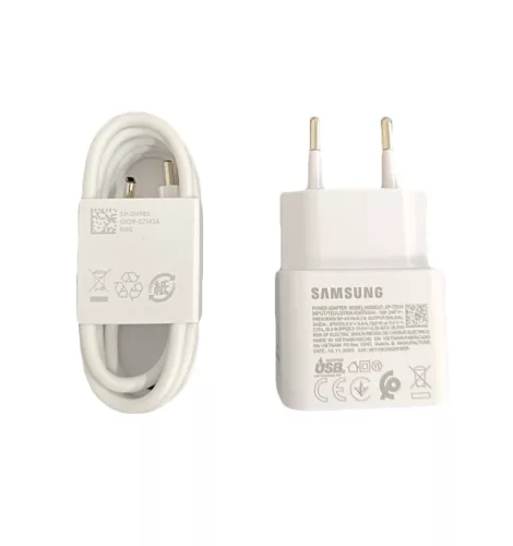 Samsung hálózati Type-C gyors töltőfej + Type-C - Type-C adatkábel, gyári, fehér, 3A / 25W, 1M, EP-T2510 / EP-DN980 (csomagolás nélküli)