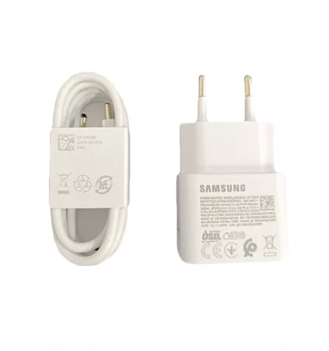 Samsung hálózati Type-C gyors töltőfej + Type-C - Type-C adatkábel, gyári, fehér, 3A / 25W, 1M, EP-T2510 / EP-DN980 (csomagolás nélküli)