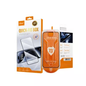  Samsung Galaxy S25 Ultra előlapi üvegfólia, fekete keret, 0.25mm, 9H, ujjlenyomatolvasó barát, SM-S938, 5D Mletubl Quick-Fit Box