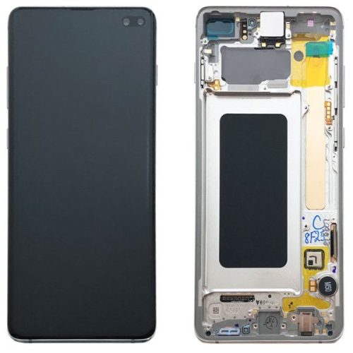 Samsung G975 Galaxy S10 Plus (Prism White) gyári LCD+érintőpanel ezüst kerettel