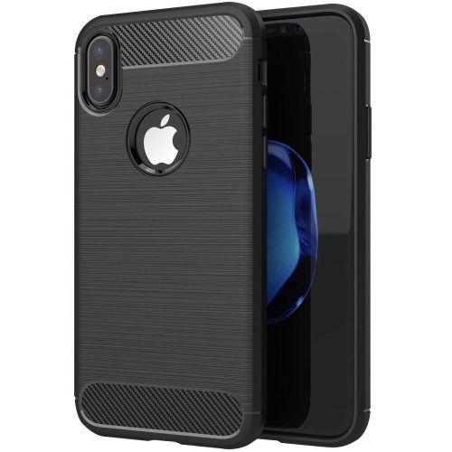 iPhone XS Max (6,5") szilikon tok, fekete, kivágott, Carbon fiber