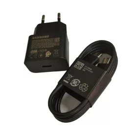   Samsung hálózati gyors töltőfej Type-C csatlakozóval + Type-C - Type-C adatkábel, PD, 5V / 3A / 25W, fekete, EP-T2510 / EP-DN980