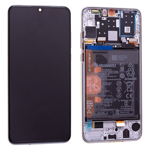 Huawei P30 Lite gyári LCD + érintőpanel ezüst kerettel, akkumulátorral