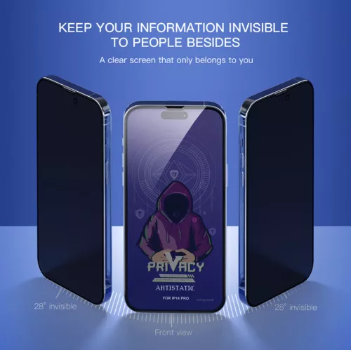 Samsung Galaxy A15 előlapi üvegfólia, HD edzett, hajlított, fekete keret, Full Glue, betekintés védelem, SM-A155, SM-A156, Mletubl Privacy