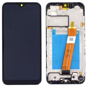   Samsung Galaxy A01 LCD + érintőpanel kerettel, fekete, gyári, SM-A015 (keskeny kábeles)