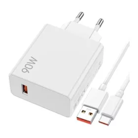   Xiaomi hálózati töltőfej 1xUSB + Type-C adatkábel, 90W / 6A, gyári, fehér, MDY-15-EK (CSOMAGOLÁS NÉLKÜLI)
