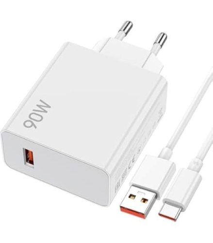 Xiaomi hálózati töltőfej 1xUSB + Type-C adatkábel, 90W / 6A, gyári, fehér, MDY-15-EK (CSOMAGOLÁS NÉLKÜLI)