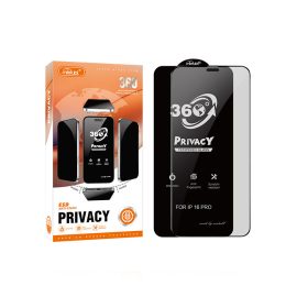   iPhone 15 Pro Max előlapi üvegfólia, HD edzett, hajlított, fekete keret, betekintés védelem, Full Glue, Mletubl Privacy 360°