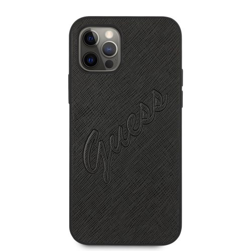 GUESS Saffiano Vintage Script iPhone 12/12 Pro (6,1") fekete hátlap tok