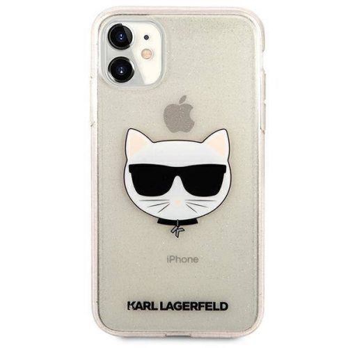 Karl Lagerfeld iPhone 11 (6,1") "Choupette Head" mintás csillámos arany hátlap tok