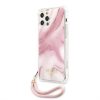 GUESS TPU Marble iPhone 12/12 Pro (6,1") rózsaszín márvány mintás hátlap tok pánttal