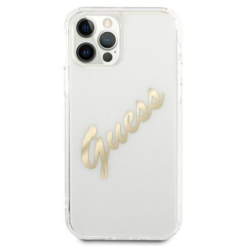 GUESS Vintage iPhone 12 / 12 Pro (6,1") átlátszó műanyag hátlap tok arany logóval