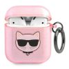 Karl Lagerfeld Airpods / Airpods 2 "Choupette Head" mintás csillámos pink szilikon tok akasztóval