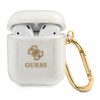 Guess 4G TPU Airpods / AirPods2 átlátszó ezüst csillámos szilikon tok akasztóval