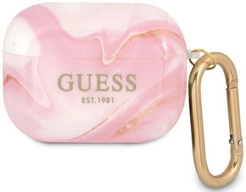 Guess TPU Airpods Pro pink márványos szilikon tok akasztóval