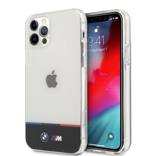 BMW M "Horizontal Tricolor" iPhone 12 Pro Max (6,7") átlátszó hátlap tok 3 színű mintával