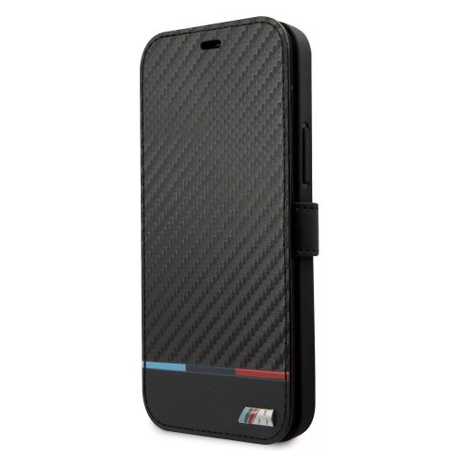 iPhone 13 Pro (6,1") könyvtok, oldalra nyíló tok, fekete, M Collection Carbon Stripe (BMBKP13LPUCARTCBK) 