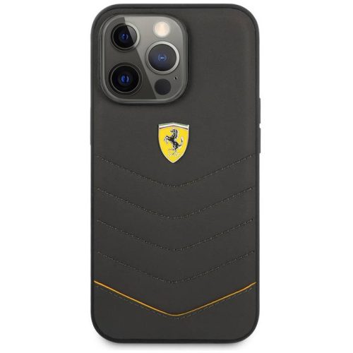 iPhone 13 Pro (6,1") hátlap tok, bőr, fekete, Ferrari, FEHCP13LRQUG