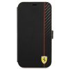 Ferrari "Smooth and Carbon" iPhone 13 Pro (6,1") fekete könyvtok piros csíkkal