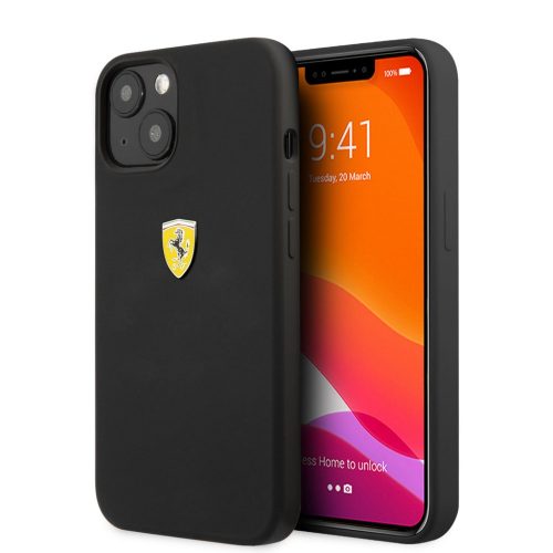 Ferrari Liquid Silicone Metal Logo iPhone 13 Pro Max (6,7") fekete hátlap tok