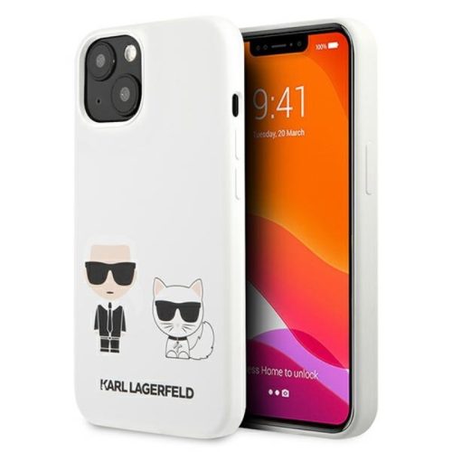 Karl Lagerfeld iPhone 13 (6,1") "Karl and Choupette" mintás fehér hátlap tok