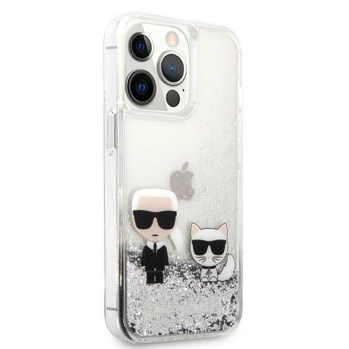 Karl Lagerfeld iPhone 13 Mini (5,4") "Karl and Choupette" folyékony ezüst csillámos hátlap tok