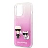 Karl Lagerfeld iPhone 13 Mini (5,4") "Karl and Choupette" mintás pink-átlátszó hátlap tok