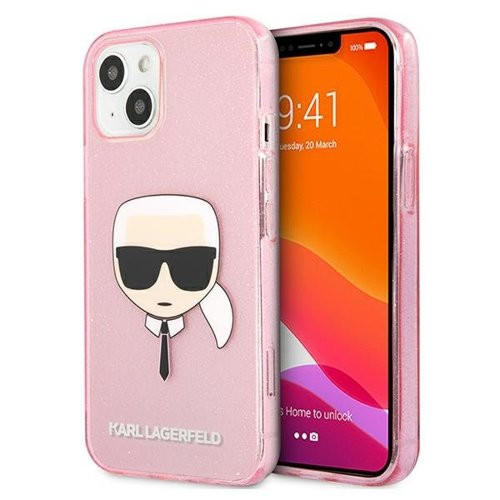 Karl Lagerfeld iPhone 13 Mini (5,4") "Karl Head" mintás csillámos pink hátlap tok