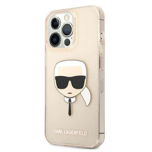 Karl Lagerfeld iPhone 13 Mini (5,4") "Karl Head" mintás csillámos arany hátlap tok