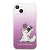 Karl Lagerfeld iPhone 13 (6,1") "Choupette eat" mintás színátmenetes pink-átlátszó hátlap tok