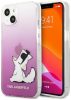 Karl Lagerfeld iPhone 13 Pro Max (6,7") "Choupette eat" mintás színátmenetes pink-átlátszó hátlap tok