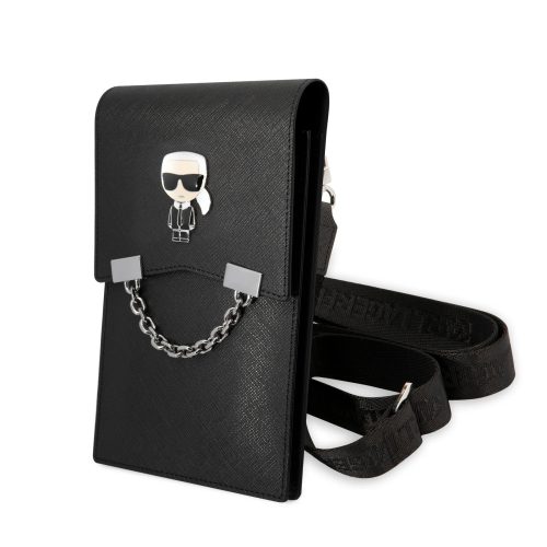 Telefon és bankkártya tartós táska vállpánttal, fekete, Karl Lagerfeld, KLWBSAIPCK