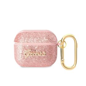   Airpods 3 szilikon tok akasztóval, pink / csillámos, GUESS GUA3HGGSHP