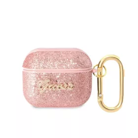  Airpods 3 szilikon tok akasztóval, pink / csillámos, GUESS GUA3HGGSHP
