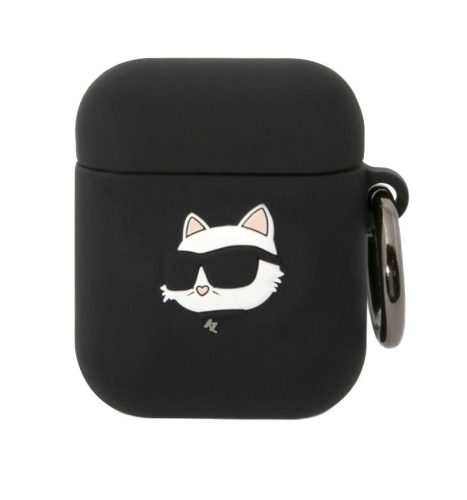 Airpods 1 / 2 szilikon tok akasztóval, fekete, Karl Lagerfeld KLA2RUNCHK