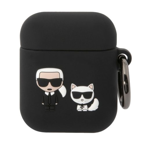 Airpods 1 / 2 szilikon tok akasztóval, fekete, Karl Lagerfeld KLACA2SILKCK