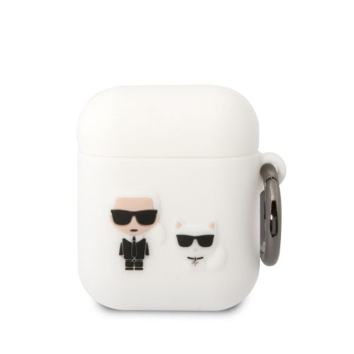 Airpods 1 / 2 szilikon tok akasztóval, fehér, Karl Lagerfeld KLACA2SILKCW