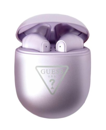 Stereo bluetooth headset vezeték nélküli töltőtokkal, TWS, lila, Guess Triangle Logo GUTWST82TRU